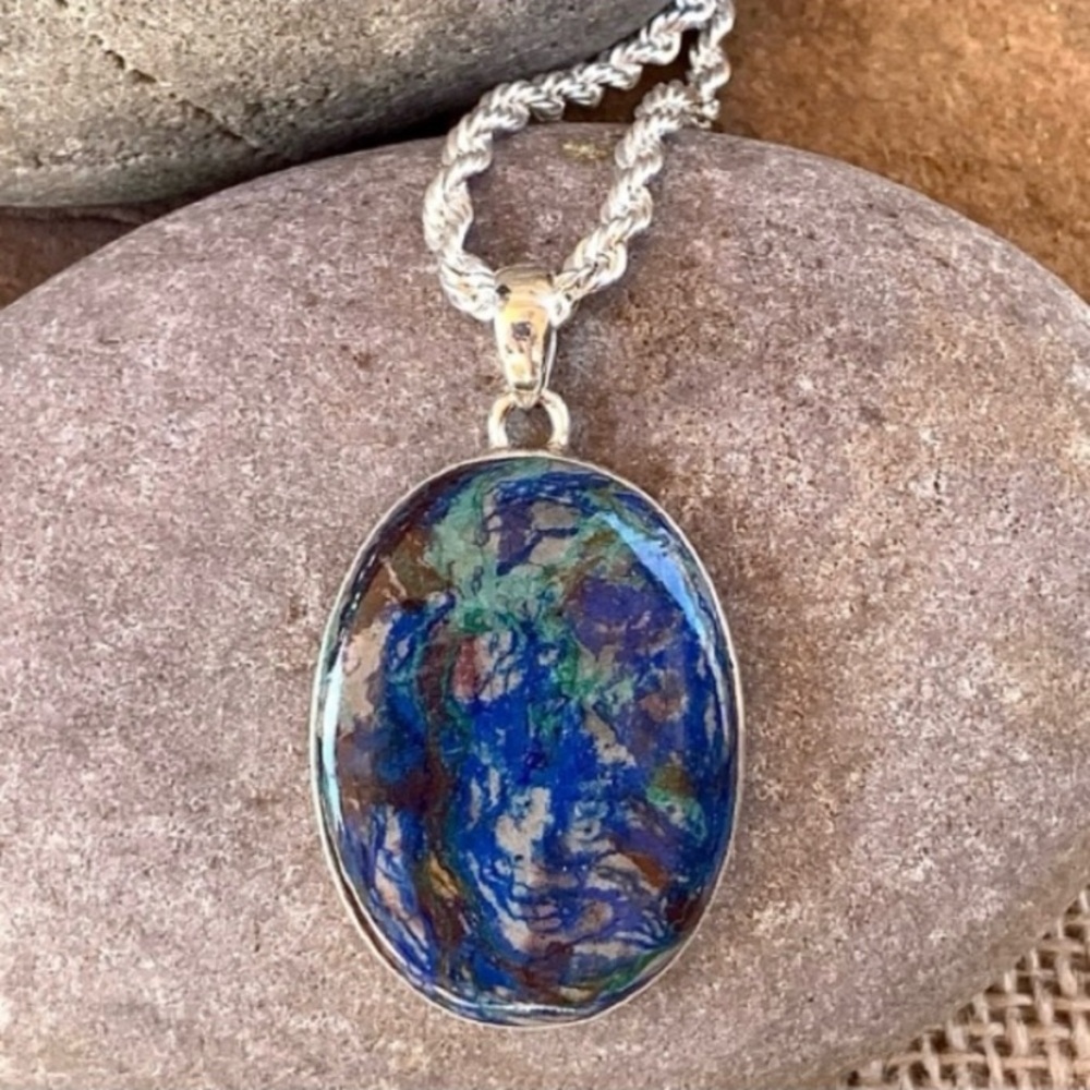 Entering Earth's Orbit Azurite & Chrysocolla Sterling Pendant